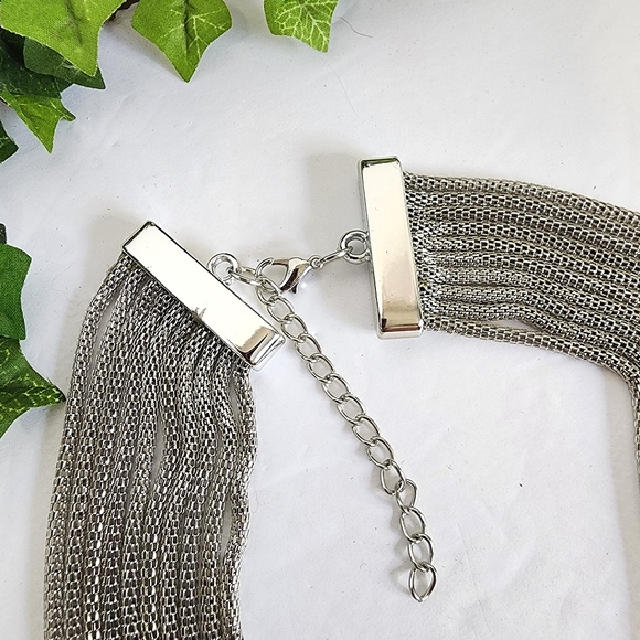 Silver Multi Strand Necklace Earrings Set - Picture 8 of 9